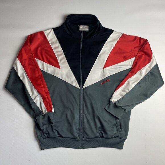 Vintage Adidas Trefoil Logo Track Jacket Mens L Red Black Grey White 80s 90s - Picture 1 of 13